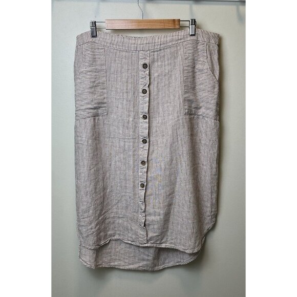 Maurices Midi‎ Skirt Women XL Striped Linen Modest Elastic Waist Button-Front - Picture 1 of 8